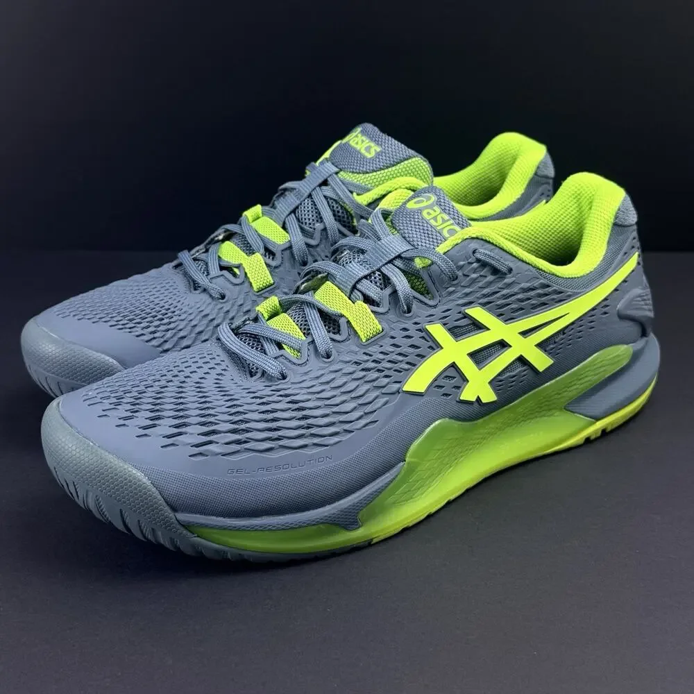 ASICS Gel-Resolution 9 Men’s 12 Wide Blue Hazard Green Tennis Shoes Sneakers
